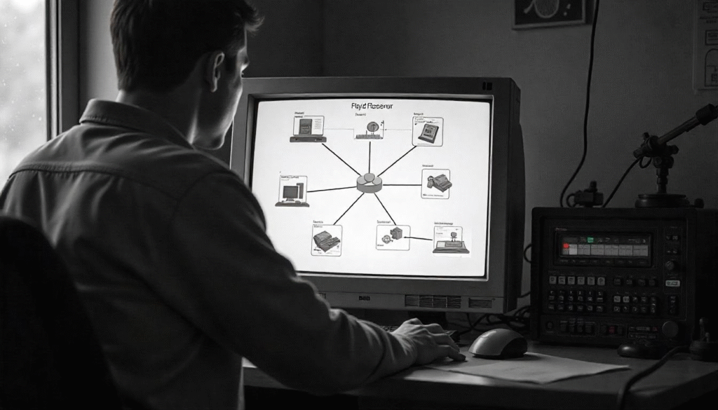 Digital network infrastructure diagram for server management