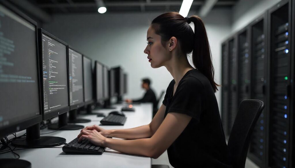 Business professionals engaging in networking at a career conference