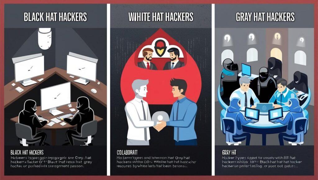 Types of Hackers_•_Black Hat Hackers _•_White Hat Hackers _•_Gray Hat Hackers